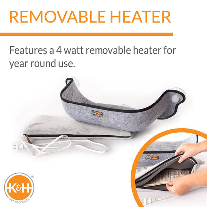 K&H Pet Products EZ Mount Thermo-Kitty Window Bed Extra-Deep Gray 27 X 10 X 11 Inches