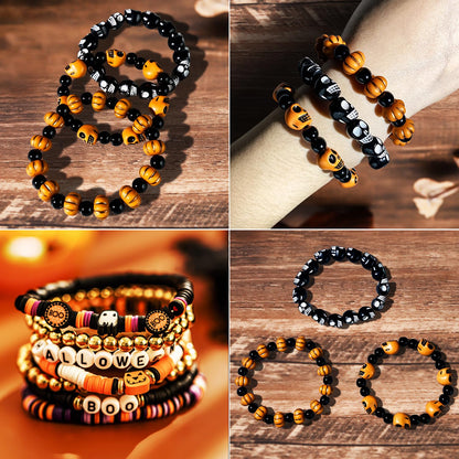2088pcs Halloween Polymer Clay Beads Bracelet Making kit, 24 Style Cute Fun Beads Skull Pumpkin Beads Charms for Jewelry Necklace Earring Making DIY Accessories for Women Girls