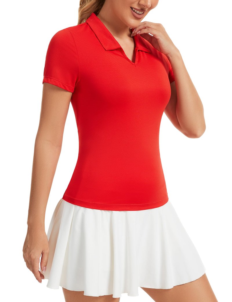 MathCat Womens Golf Shirt Short Sleeve Tennis Polo Shirts UPF50+ Sun Protection V Neck Collared Quick Dry Workout Tops
