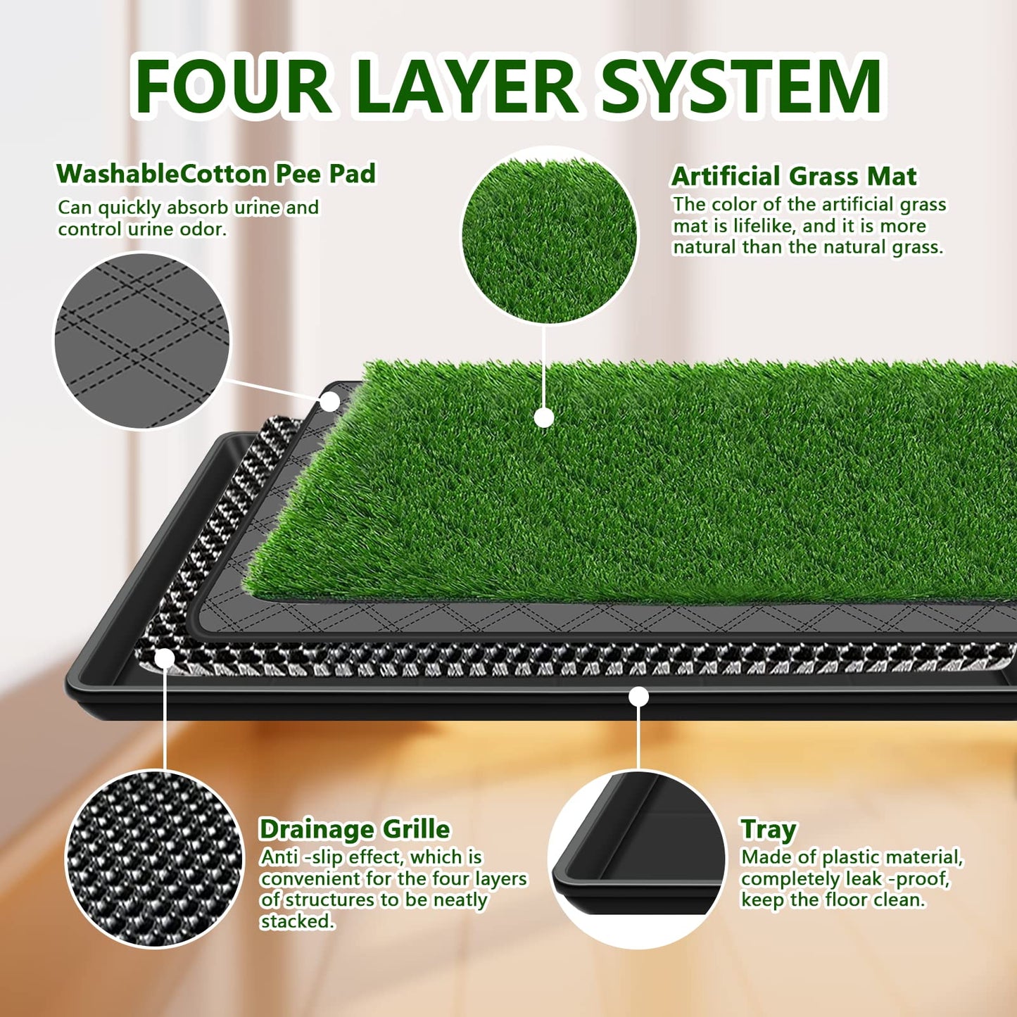 Embellbatt 60 * 90CM Dog Grass Pad with Tray, Dog Potty Grass for Puppy Training, Artificial Fake Grass for Dogs to Pee on Indoor Outdoor Dog Training Floor Protection Trays