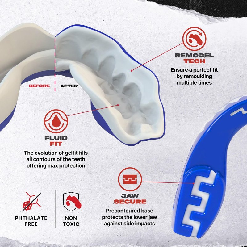SAFEJAWZ Mouth Guard, Dual Layer Mouthguard for Adults with Case, Easy Fit Remoldable Mouthpiece for Football, Boxing, Lacrosse, MMA, Basketball & All Contact Sports (Adult 12+ Years, Shark Blue)