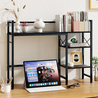 Gannyfer Desk Shelf - 38.5" Freestanding Desk Organizer, Desk Hutch for Computer Monitor, Wood Desktop Bookshelf Storage Rack, Large 3 Tier Desktop Bookshelf for Home Office Decor, Black