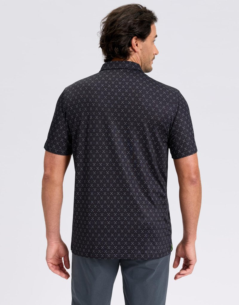 Obla Mens Golf Polo Shirts Short Sleeve Dry Fit Performance Moisture Wicking Casual Print Collared Golf Shirts for Men (Black Golf Clubs_XXXL)