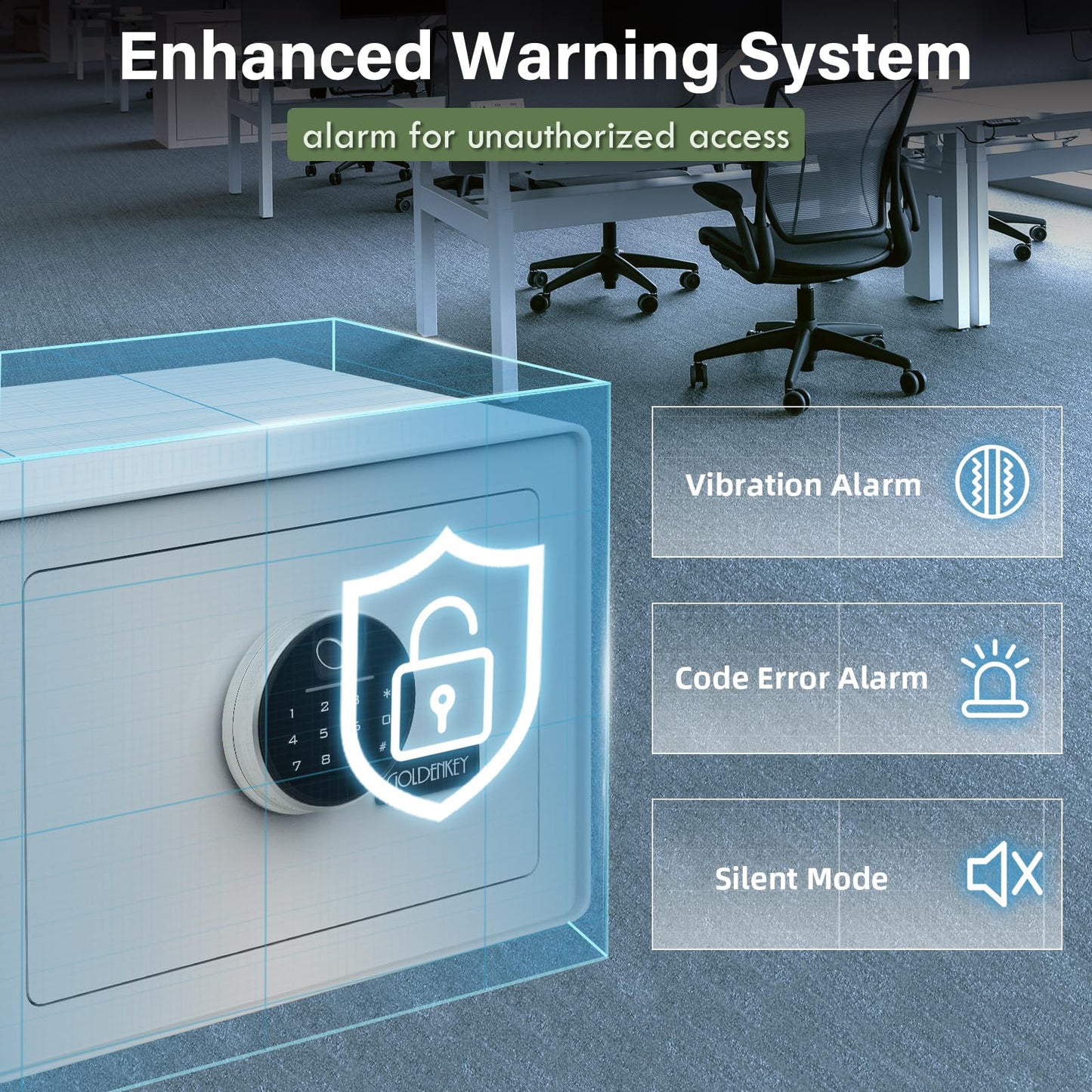 Goldenkey Luxury Jewelry Safe with Fingerprint&Keypad Lock, Document Safe Box with Soft Velvet Lining, Removable Shelf, High Security for Home Office, Hotel, 1.2 Cu.Ft.