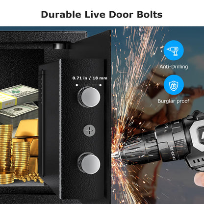 Bonsaii Safe Box with Electronic Keypad, Steel Security Lock Box with Key, 0.23 Cubic Feet, 9.06" W x 6.69" D x 6.69" H, Small Hidden Safe for Cash Jewelry