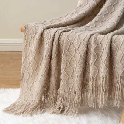 BATTILO HOME Khaki Throw Blankets for Couch, Taupe Lightweight Decorative Blankets and Throws, Boho Warm Knit Blanket for Men and Women, 50"x60"