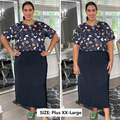 Anbech Women Plus Size Halloween Tops Pumpkin Grapchic Thanksgiving T-Shirt (Full Black, 5XL)