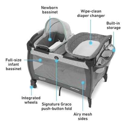 Graco Pack 'n Play Close2Baby Bassinet Playard Features Portable Bassinet Diaper Changer and More, Derby