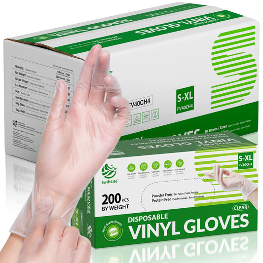 SWIFTLITE Disposable Vinyl Gloves, Food Safe, Latex-Free Powder-Free Clear Plastic Gloves for Cooking, House Clean, Food Prep (1000, Small)