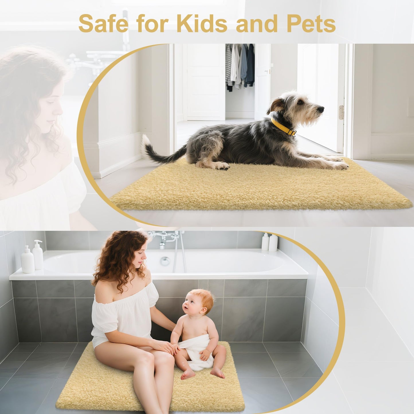 MondayRug Bathroom Rugs Non Slip 24"x16", Absorbent Bath Mats Quick Dry, Shaggy Microfiber Bath Rugs,Extra Soft Plush, Machine Washable Bath Mats for Bathroom Floor, Tub and Shower, Light Yellow