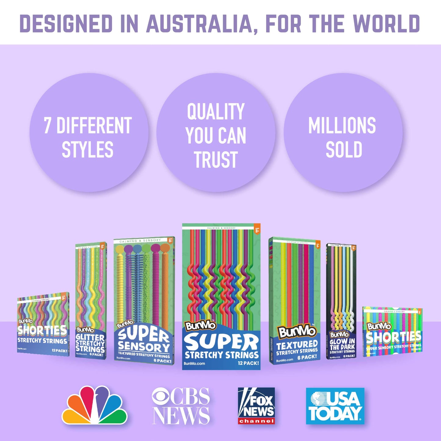 BUNMO Stretchy Strings - Sensory Toys for Toddlers - Stimulating & Addictive Sensory Toys for Kids - Fidget Toy - Hours of Fun for Kids - Non-Mouthable Toy 3+ - Smooth 6 Pack