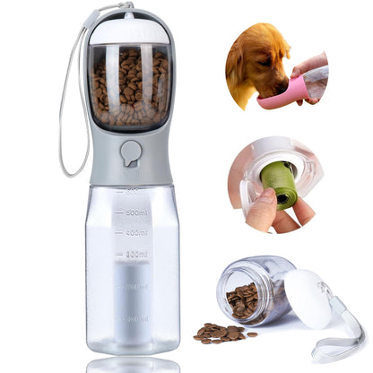 AVELORA Dog Water Bottle with Food Container, Portable Pet Dog Water Dispenser for Outdoor Walking,Hiking,Travel,Puppy Essentials,Puppy Supplies,Replaceable Waste Bags