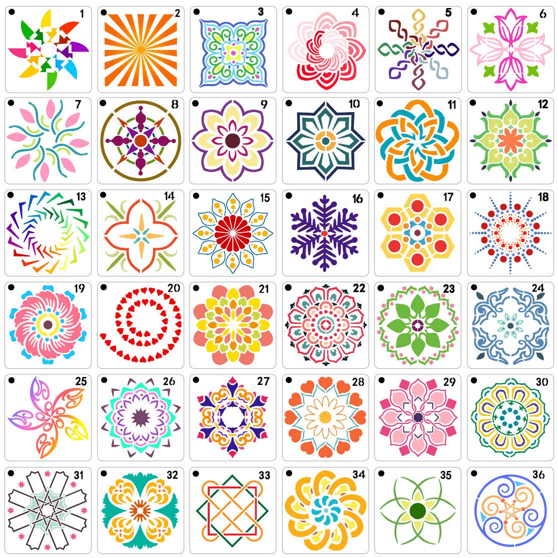 36 PCS Reusable Mandala Stencils for Painting Rocks Wood Canvas Fabric Glass Pottery Art Projects