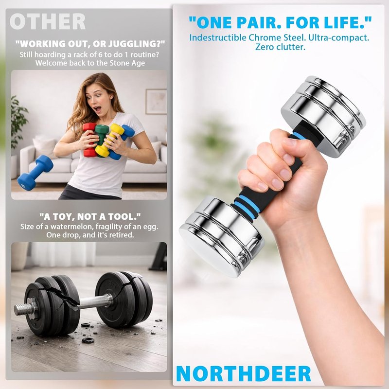 Steel Dumbbells - Ultracompact Adjustable Chrome Weights with Foam Handles | 5lb to 50lb for Home Gym Workout
