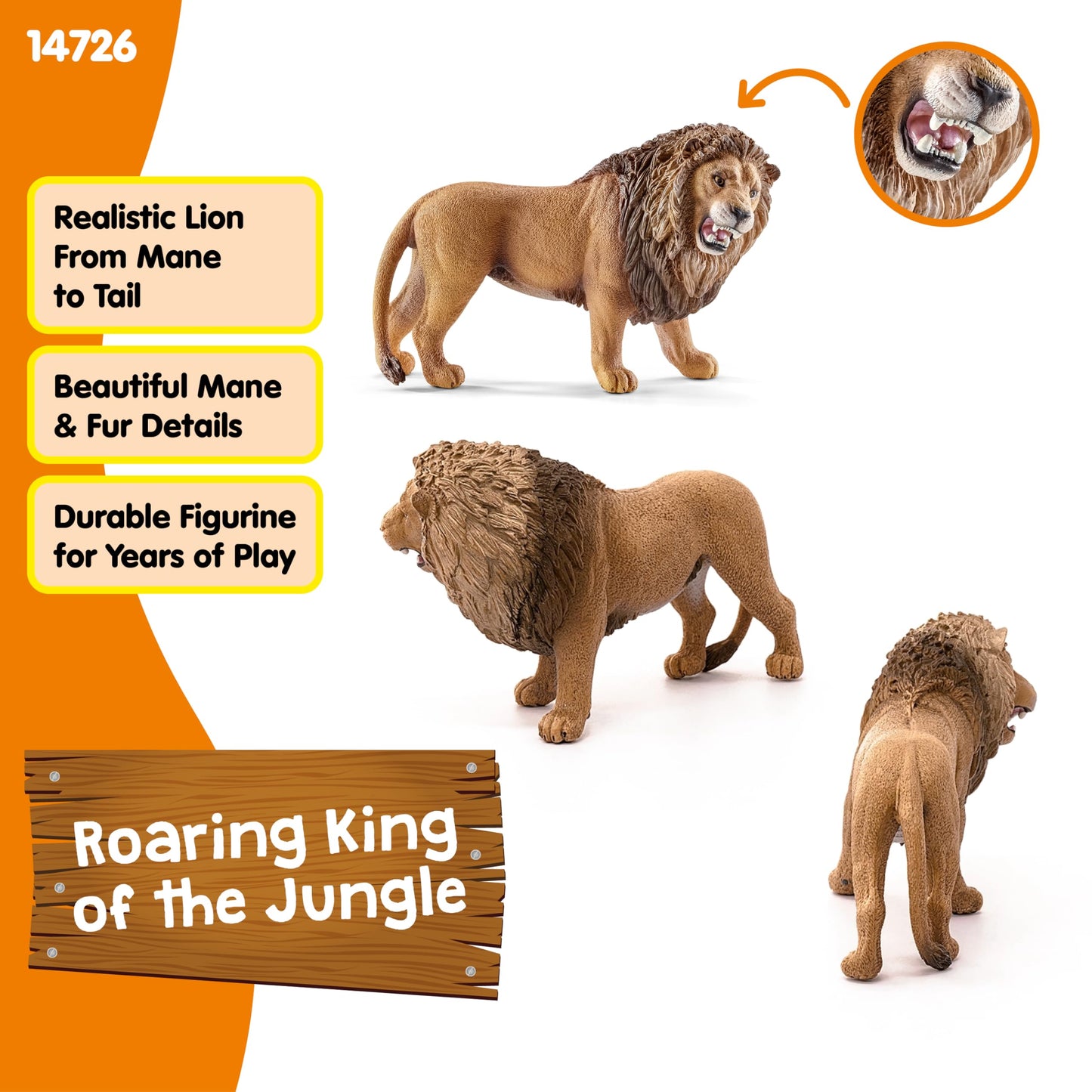 SCHLEICH 14726 Lion, roaring Wild Life Toy Figurine for children aged 3-8 Years