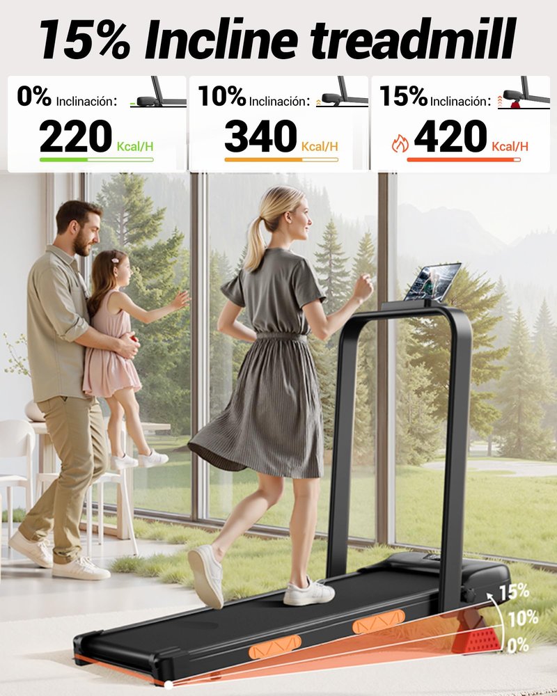 Walking Pad Treadmill with Handle Bar - 2.5HP Quiet Folding Treadmill for Home Office Under Desk Portable Walking Pad with 15% Incline 300LBS Capacity
