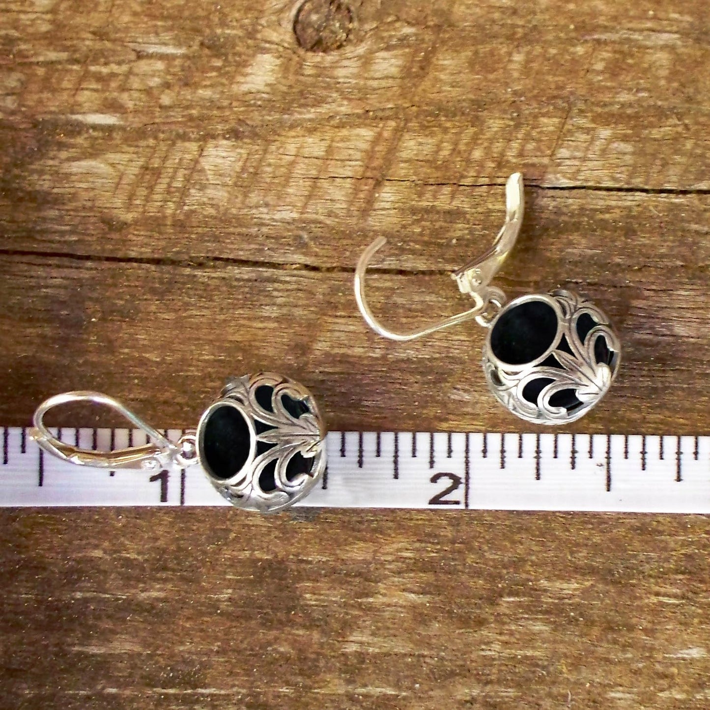 Bottled Up Designs Handmade Vintage Lace Leverback Earrings, Sterling Silver, Eco Friendly, Made in USA, Birthday Gifts, Mothers Day, Women, Anniversary (Black Depression Glass)