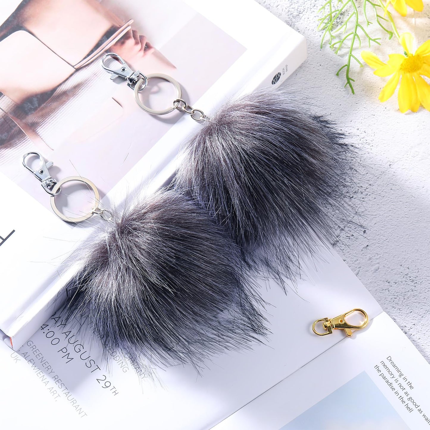 Tatuo 16 Pieces Faux Fur Pom Ball DIY for Hats Shoes Scarves Bag Pompoms Keychain Charms Knitting Hat Accessories(Dark Gray)