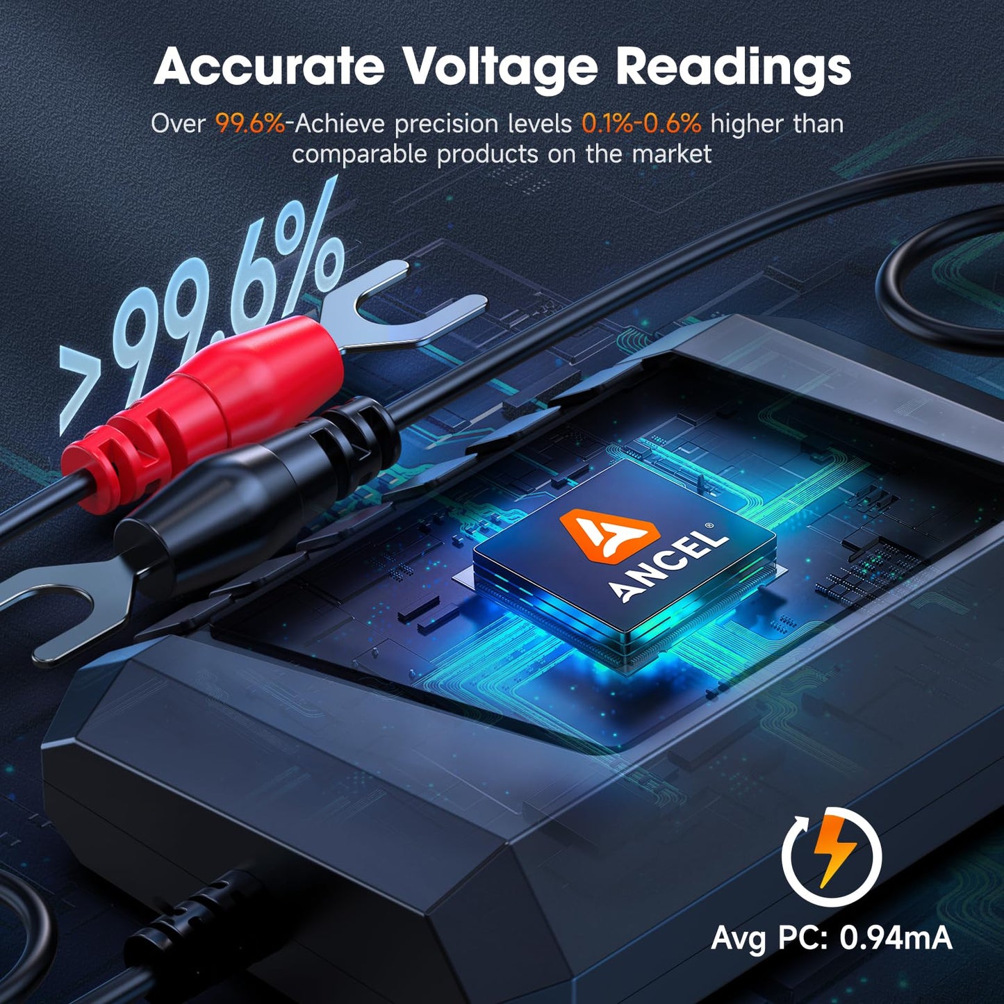 ANCEL BM300 12V Battery Monitor, Bluetooth 4.0 Automotive Voltmeter with Charging, Cranking System Test & Alarm - Compatible for Solar Power Systems, RVs, Motorcycles, Boats, Cars, and Trucks
