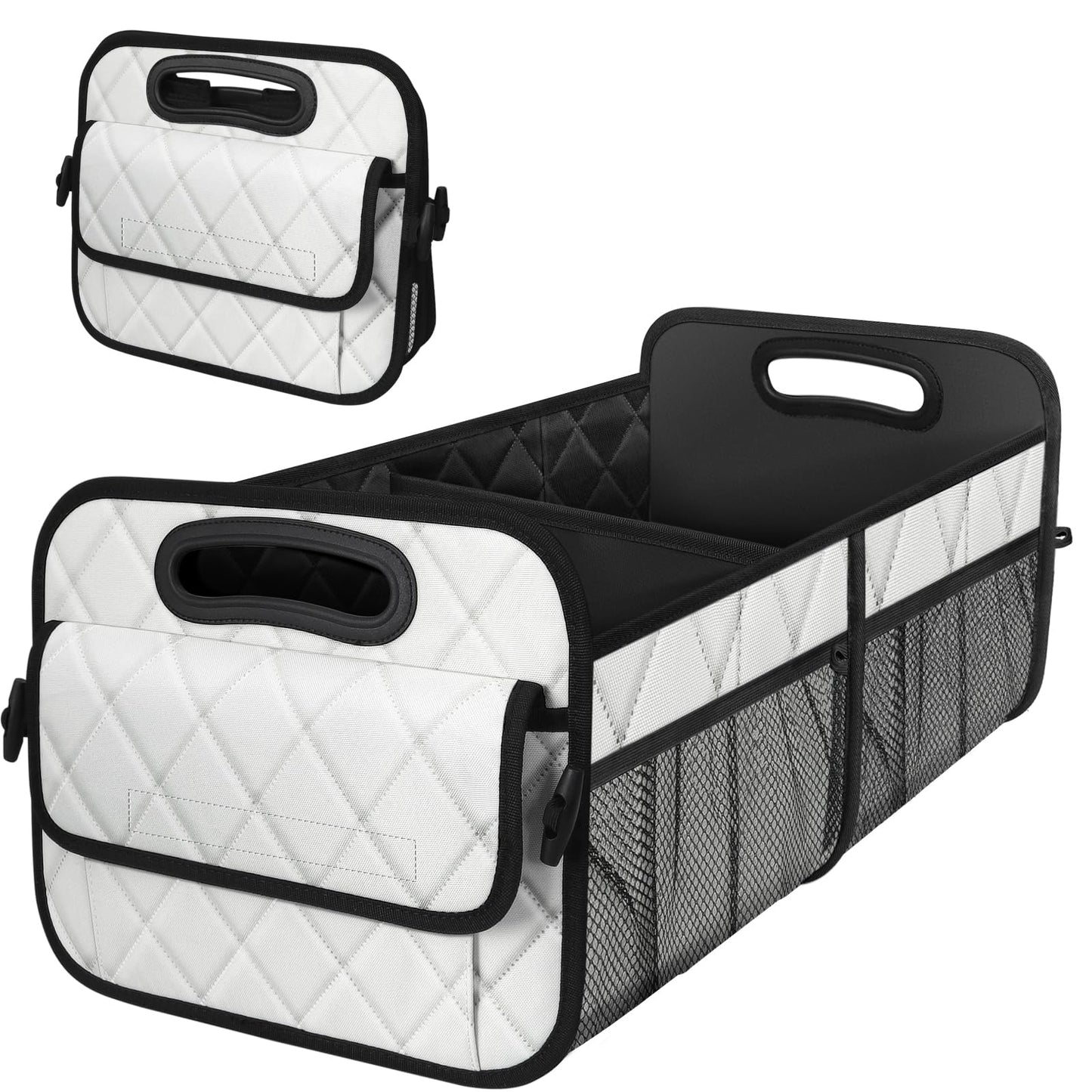 Deosk Trunk Organizer with 6 Pockets - Car Storage Accessory for SUVs, Minivans, and Trucks - 50L Waterproof Polyester (Medium, Beige)