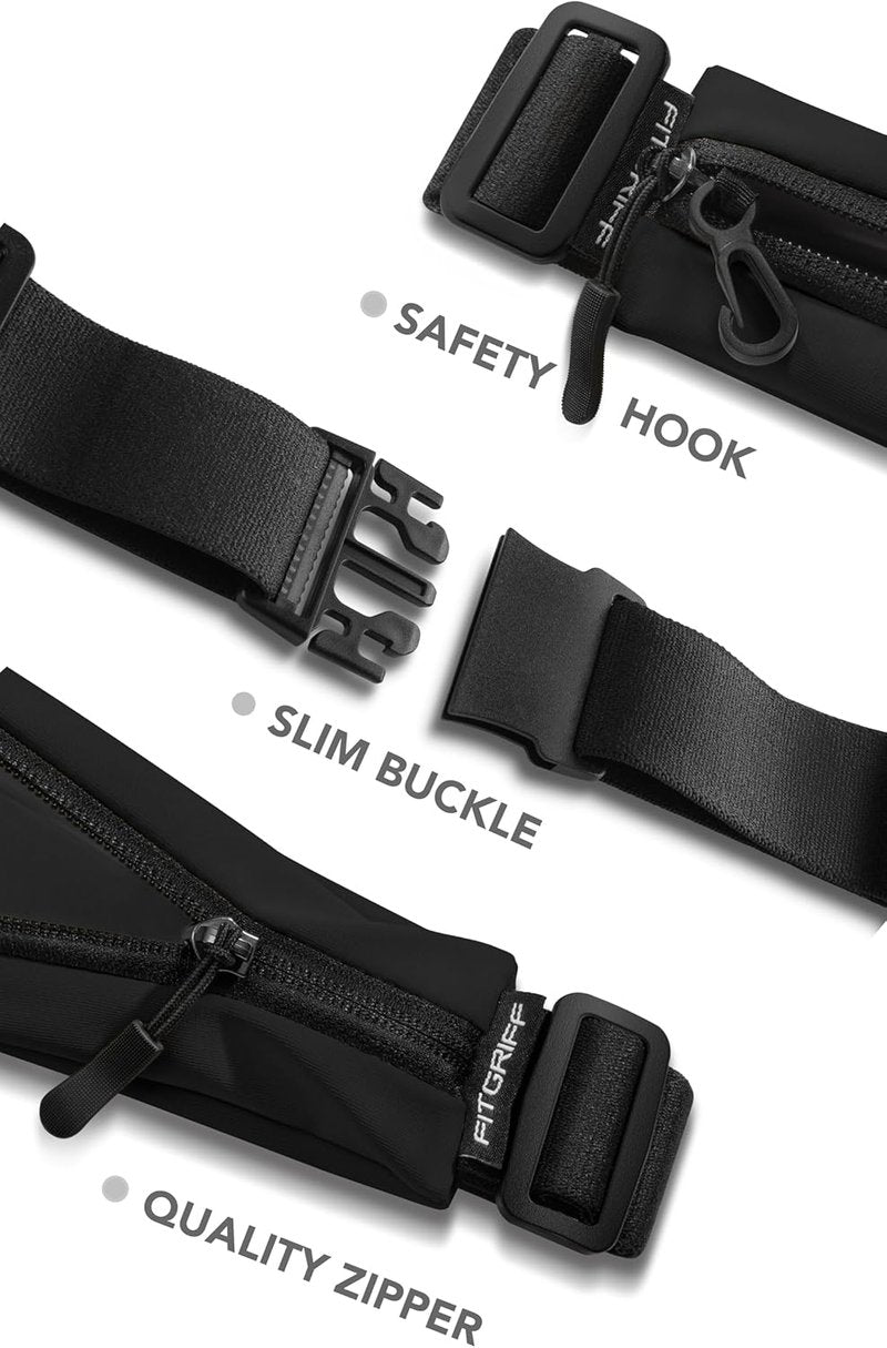 Fitgriff® Running Belt V2 - Slim Fanny Pack & Phone Holder for Jogging | Black, One Size (24.4" - 43.3")
