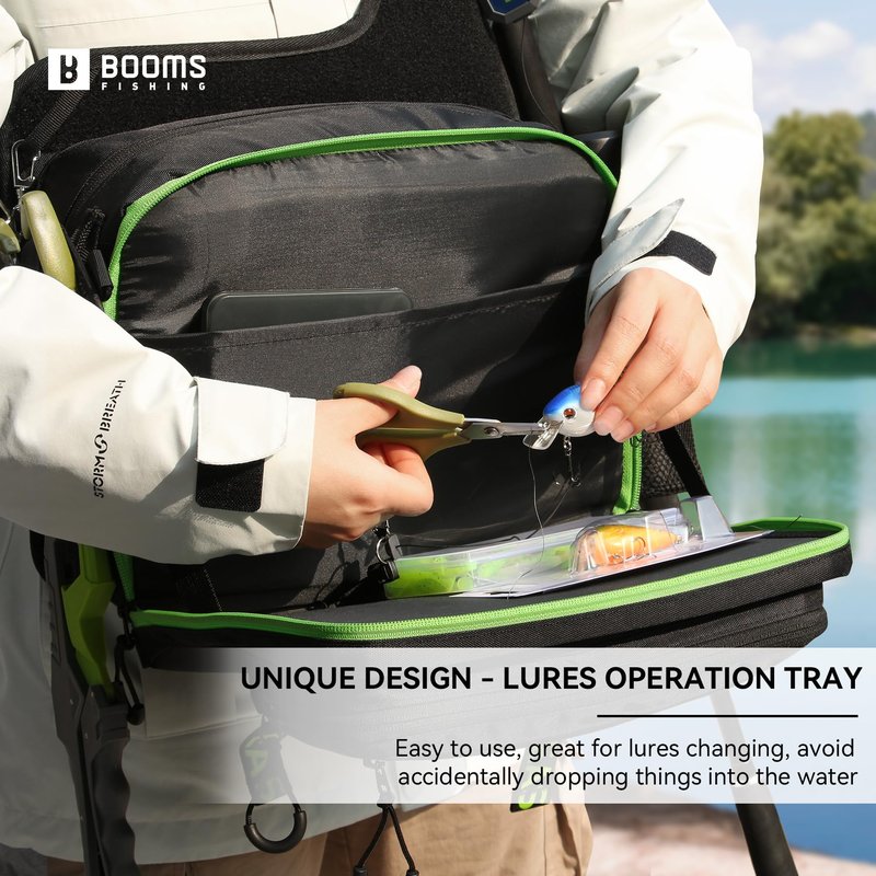 Booms Fishing Tackle Storage Bag - IB1 Fishing Gear Bag with Lures Operation Tray - Saltwater & Freshwater Fly Fishing Sling Bag for Men