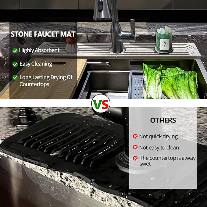 Faucet Mat For Kitchen Sink, Sink Stone Quick Dry Around Faucet, Super Absorbent