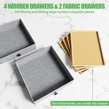 CODACE 1500 Piece Jigsaw Puzzle Table with Legs, Adjustable 5-Tilting-Angle Puzzle Board with 6 Drawers & Cover, 35"x 26" Wooden Board with 4 Wheels for Adults