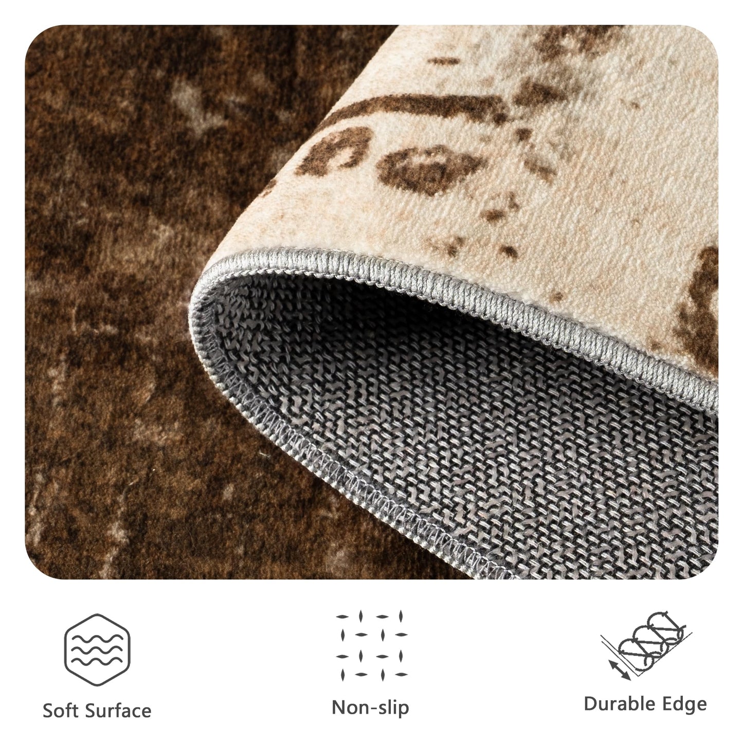 Yarooge 8x10 Rugs for Living Room - Modern Abstract Washable Rug, Ultra Soft Non Slip Low Pile Large Rugs, Floor Carpet for Bedroom Dining Room Office Laundry Nursery Home(A-Brown)