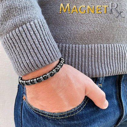 MagnetRX® Magnetic Hematite Bracelet – MAX Strength Magnetic Stones – Beaded Magnetic Bracelets for Men and Women (Silver Titan 8mm Bead)