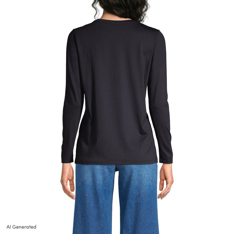 Lands' End Womens Long Sleeve Relaxed Supima Cotton Crew Neck T Shirt Black Plus 3X