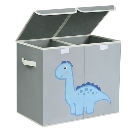 DIMJ Toy Box Storage, Large Storage Box with Lid Foldable Kids Toy Chest with Handle Cartoon Toy Organiser Divider Fabric Basket Bins for Boys, Girls, Clothes, Blankets, Nursery, Home Storage (Grey)