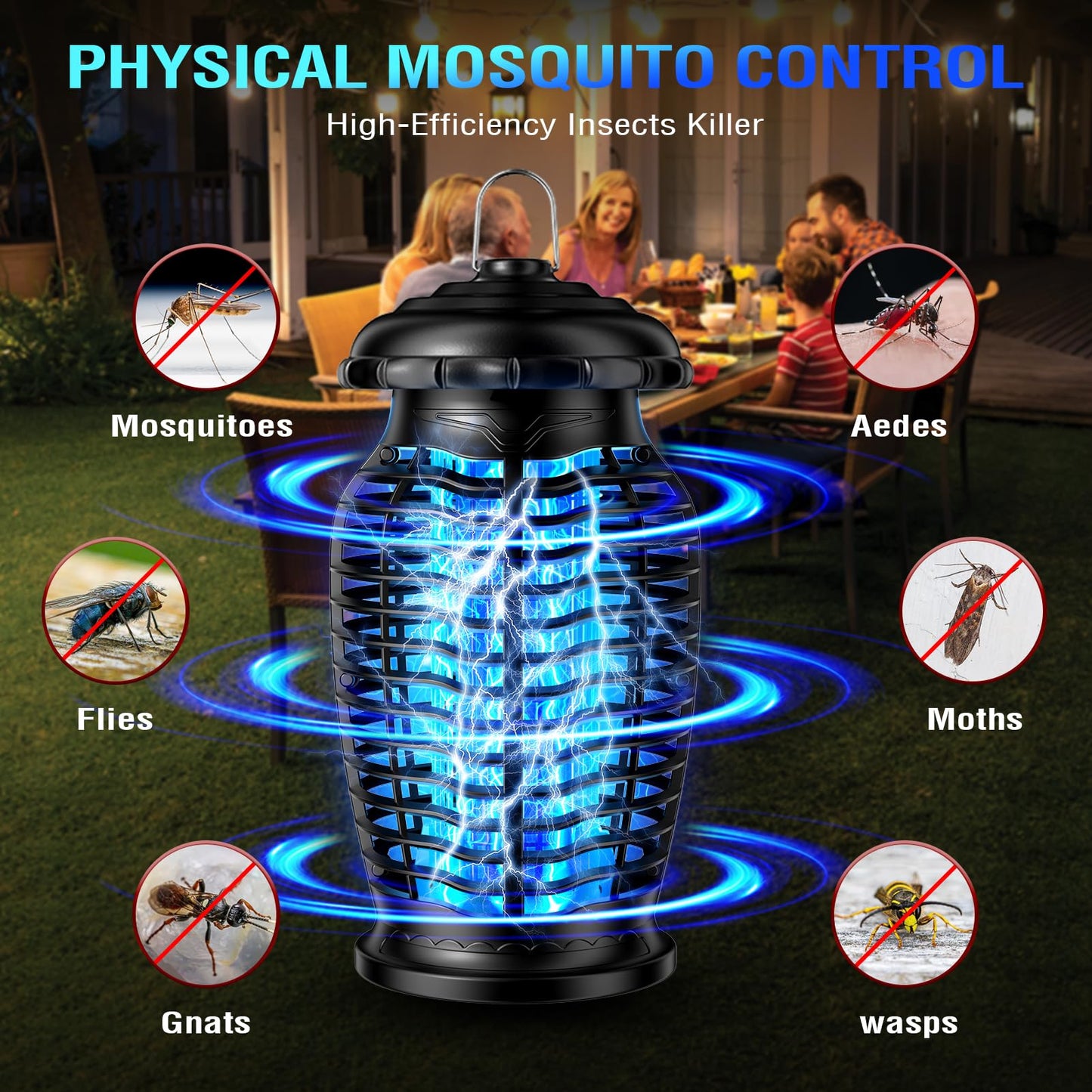 CACULE Bug Zapper Outdoor 4200V Electronic Mosquito Zapper Fly Traps Outdoor Mosquito Repellent Killer Inside/Outside for Home, Patio, Backyard, CA-Blue A1