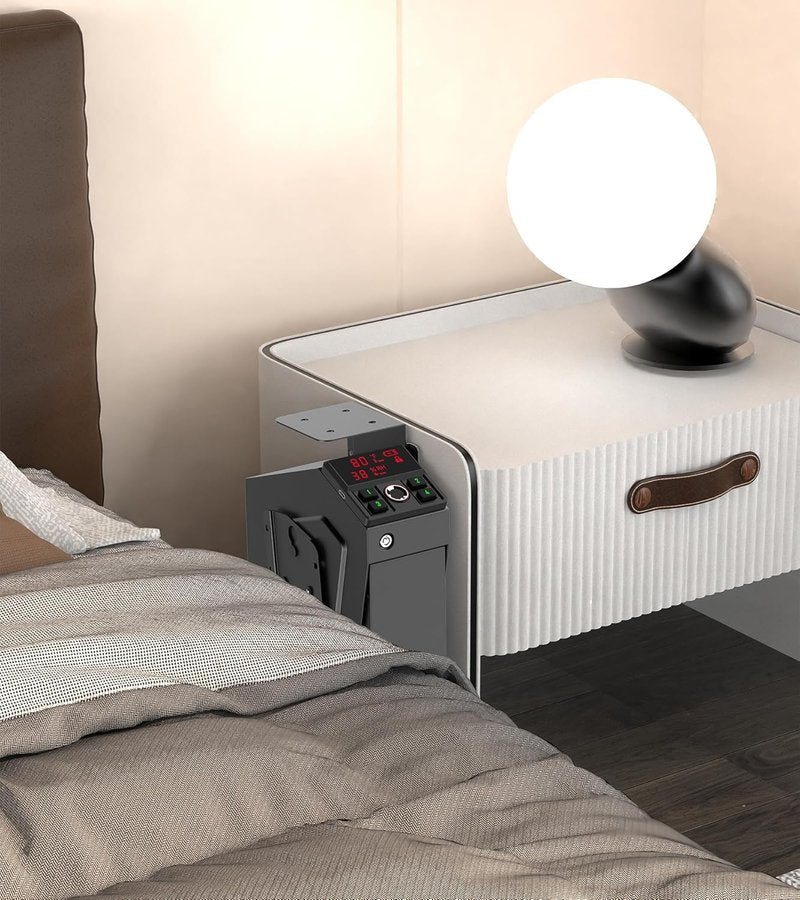 Handgun Safe - Quick-Access Mounted Nightstand Pistol Safe with Biometric Lock | Auto Open Lid, Secure Storage