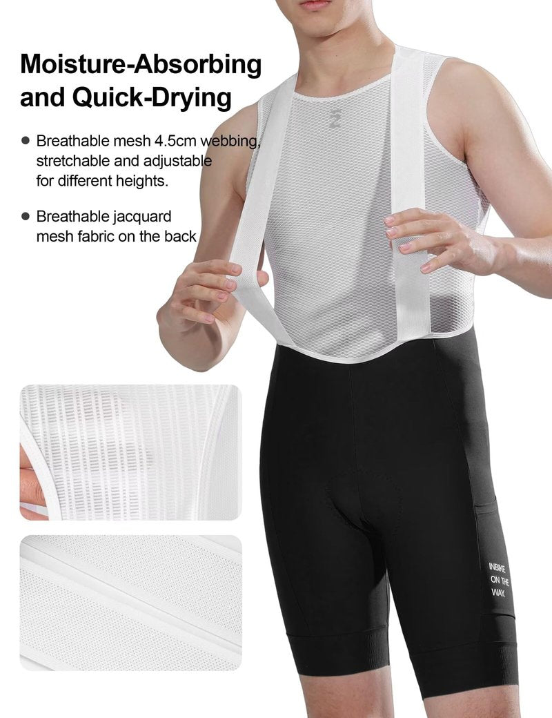 INBIKE Cycling Bib Shorts for Men, 3D Padded Breathable Road Bike Shorts Men, Lightweight Biking Bicycle Bibs with Pockets Black L
