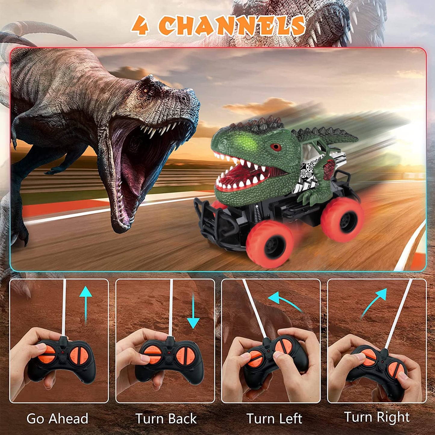 Delycazy Dinosaur Toys Cars for Kids Boys, Remote Control Car for Kids Toys Age 3 4 5 6 7 8 Year Old Boy Girl X-mas Birthday Gifts