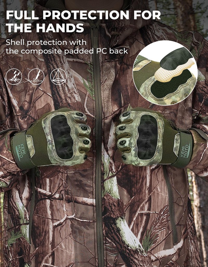 KEMIMOTO Camo Tactical Gloves for Men, Touchscreen Motorcycle Gloves with Hard Shell & Palm Padding for Sports Motorcycle Tactical Airsoft Paintball Hunting Hiking Camping Climbing (Camo,X-Large)