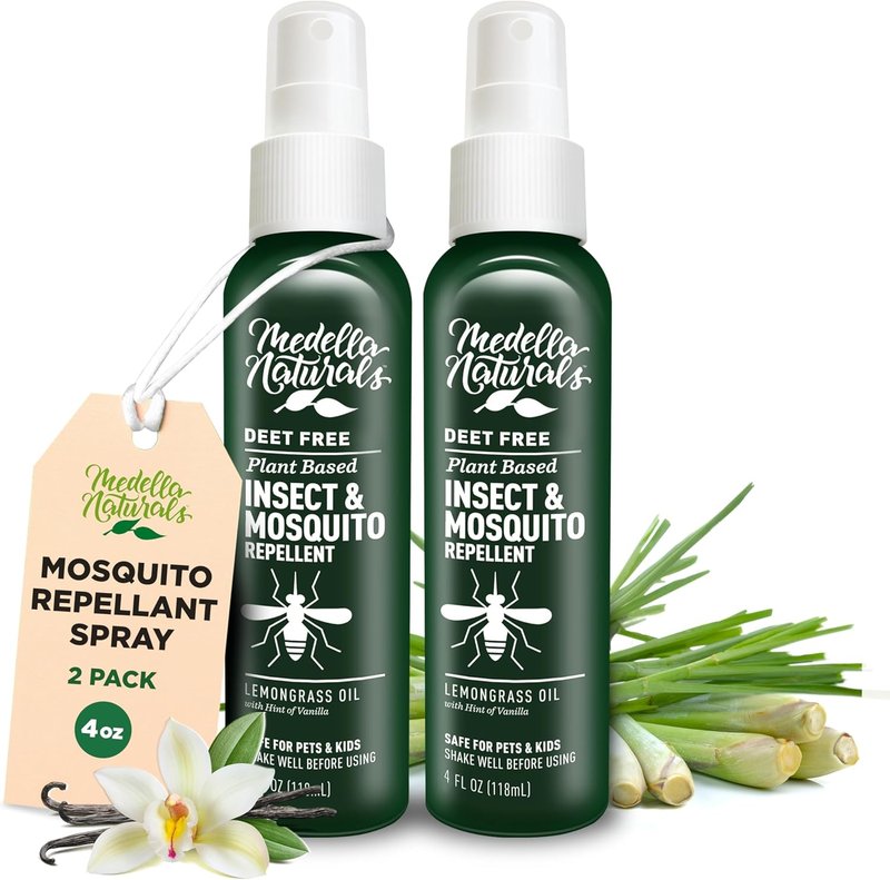 Deet-Free Insect & Mosquito Repellent | Natural Lemongrass Oil Spray - Safe for Kids & Pets, 4 oz (Pack of 2)