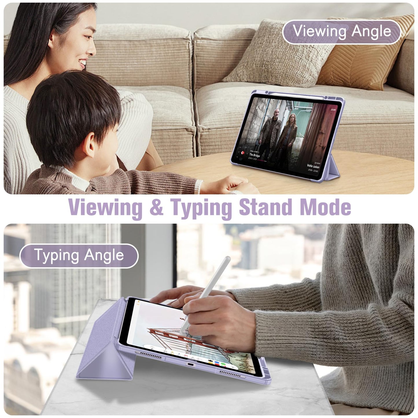 FINTIE Hybrid Case for iPad Air 13-inch (M3) 2025, (M2) 2024, [Built-in Pencil Holder] Shockproof Cover with Clear Transparent Back Shell, Auto Wake Sleep, Lilac Purple