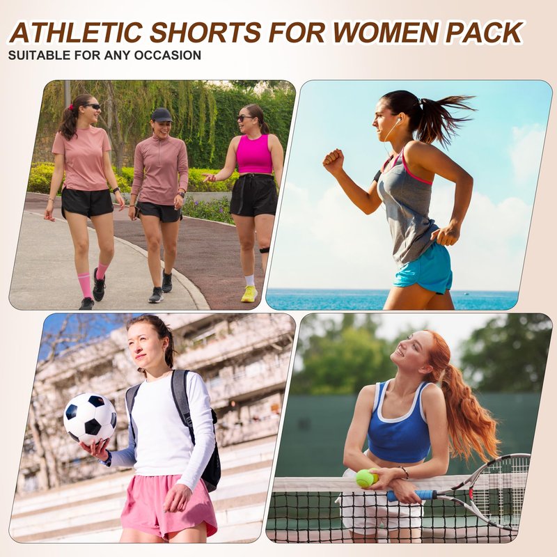 BALENNZ 3 Pack Womens Athletic Shorts with Zipper Pockets Activewear Elastic Waist Workout Gym Running Shorts,Medium