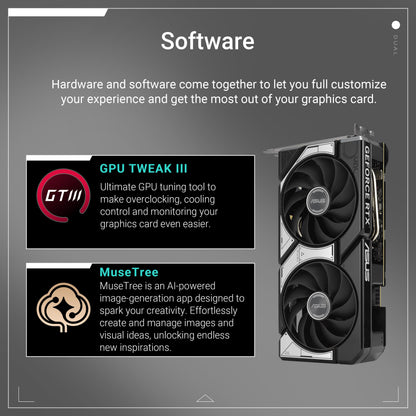 ASUS Dual GeForce RTX 5060 8GB GDDR7 OC Edition (PCIe 5.0, 8GB GDDR7, DLSS 4, HDMI 2.1b, DisplayPort 2.1b, 2.5-slot design, Axial-tech fan design, 0dB technology)