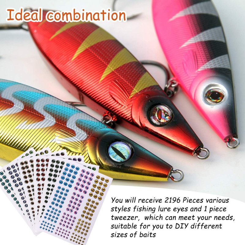 Skylety 2196 Pcs Fishing Lure Eyes 3D Artificial Eyes Stickers Assortment with 1 Piece Tweezer for Fishing Baits DIY Accessory, 3/4/ 5/6 mm