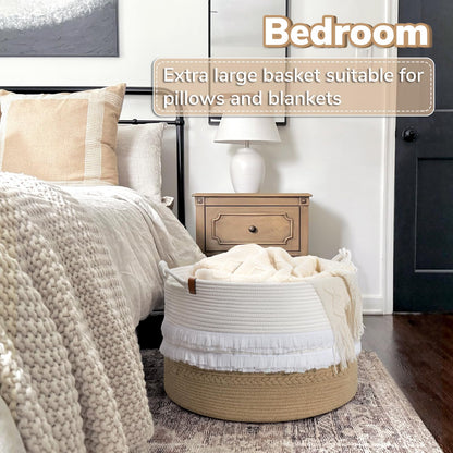 CherryNow Large Wicker Laundry Basket for Entryway, Bedroom, Jute Decorative Baskets for Clothes, Toys, Towel Basket for Bathrooom, 22 x 14 inches, 83L