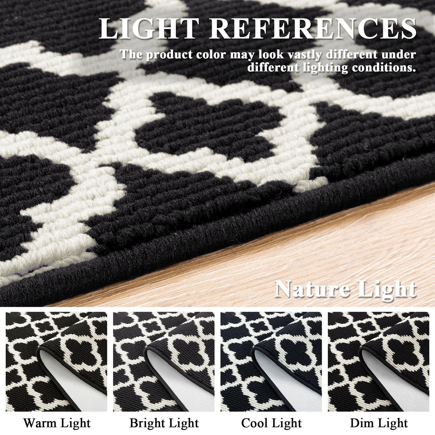 U'Artlines Washable Hallway Runner Rug 2x6', Non-Slip Basketweave Modern Geometric Kitchen Runner, Low Profile Entryway Rug for Indoor, Laundry Room & Bathroom Black and White