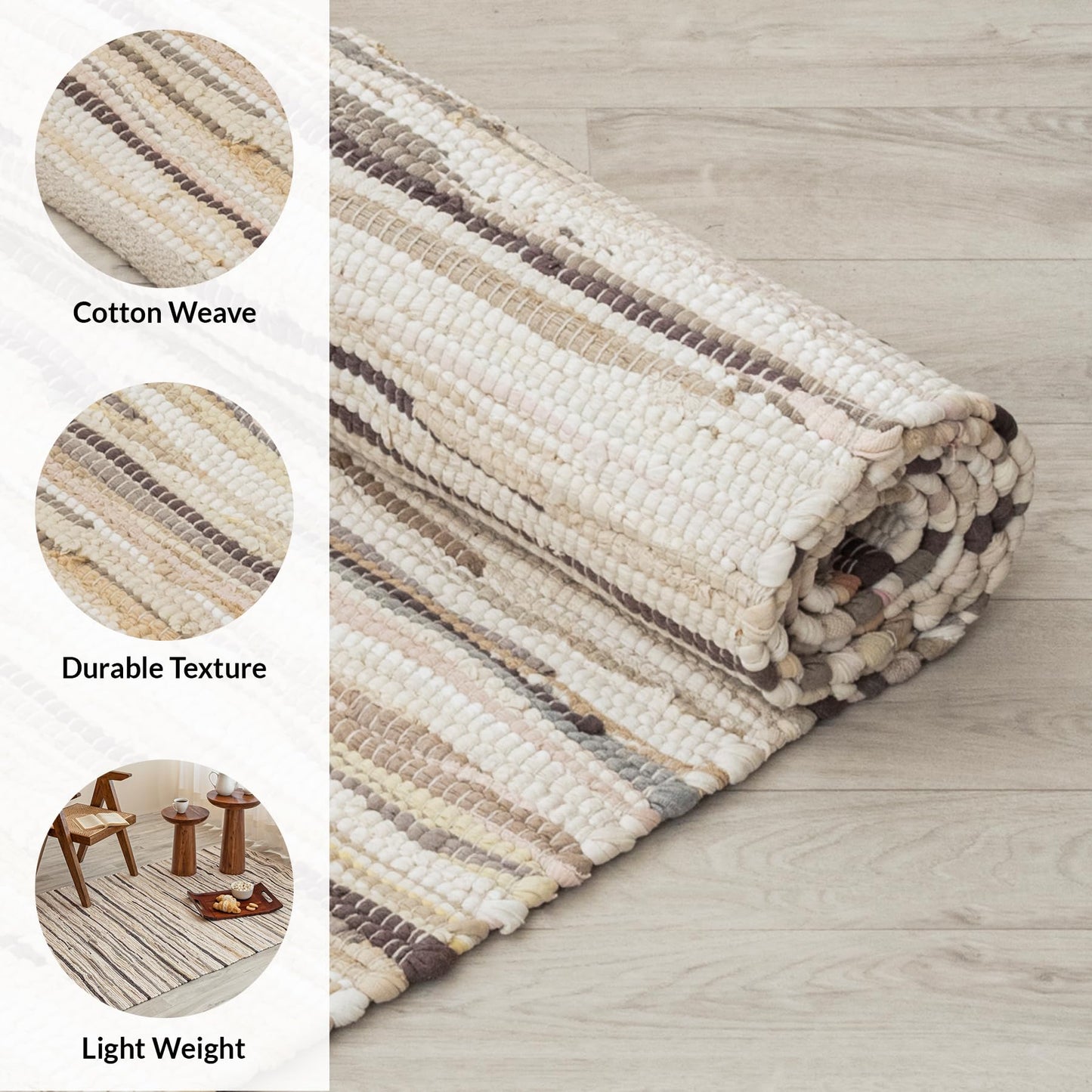 HOMEMONDE Beige Chindi Rug 20"x32" Recycled Soft Cotton Rag Rug Hand Crafted Reversible Boho Decor for Entyrway, Doormat, Kitchen, Bedroom, Living Room