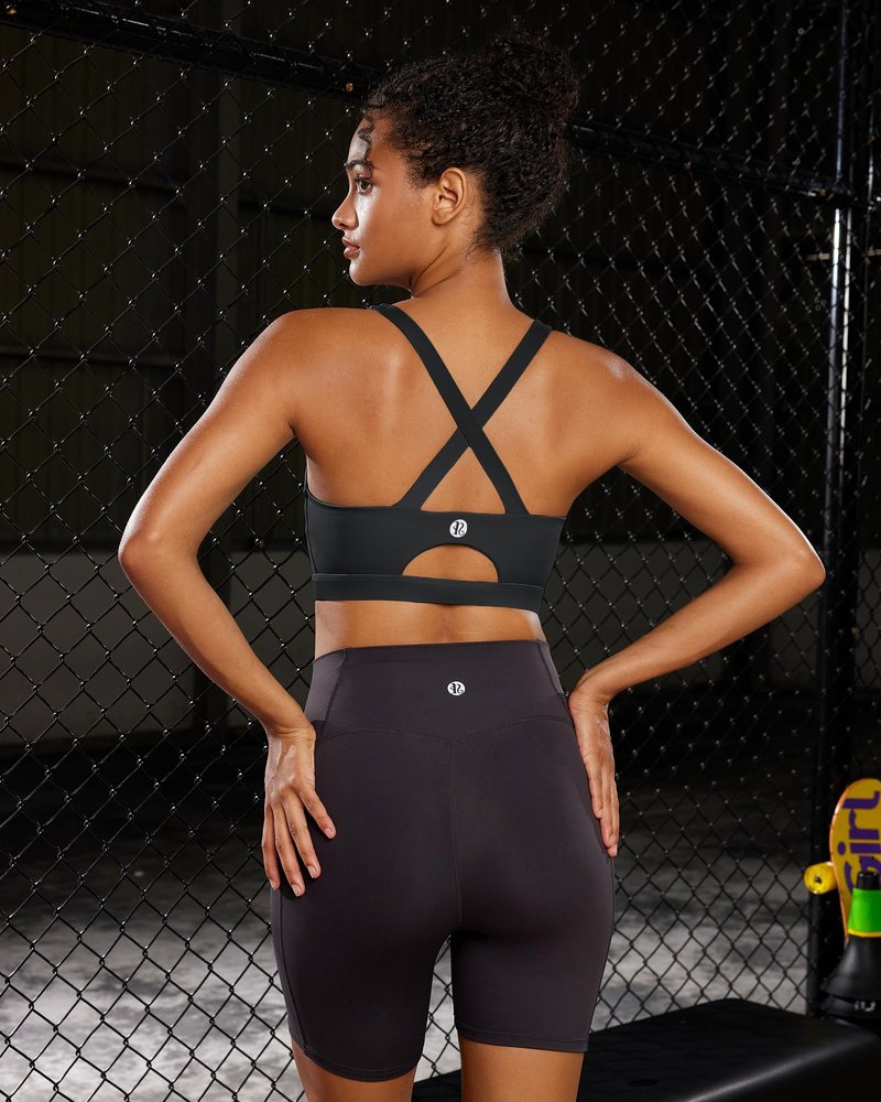 RUNNING GIRL Black Sports Bra for Women,Molded Cups High Support Sports Bras for Women Large Bust(3027Black_L)