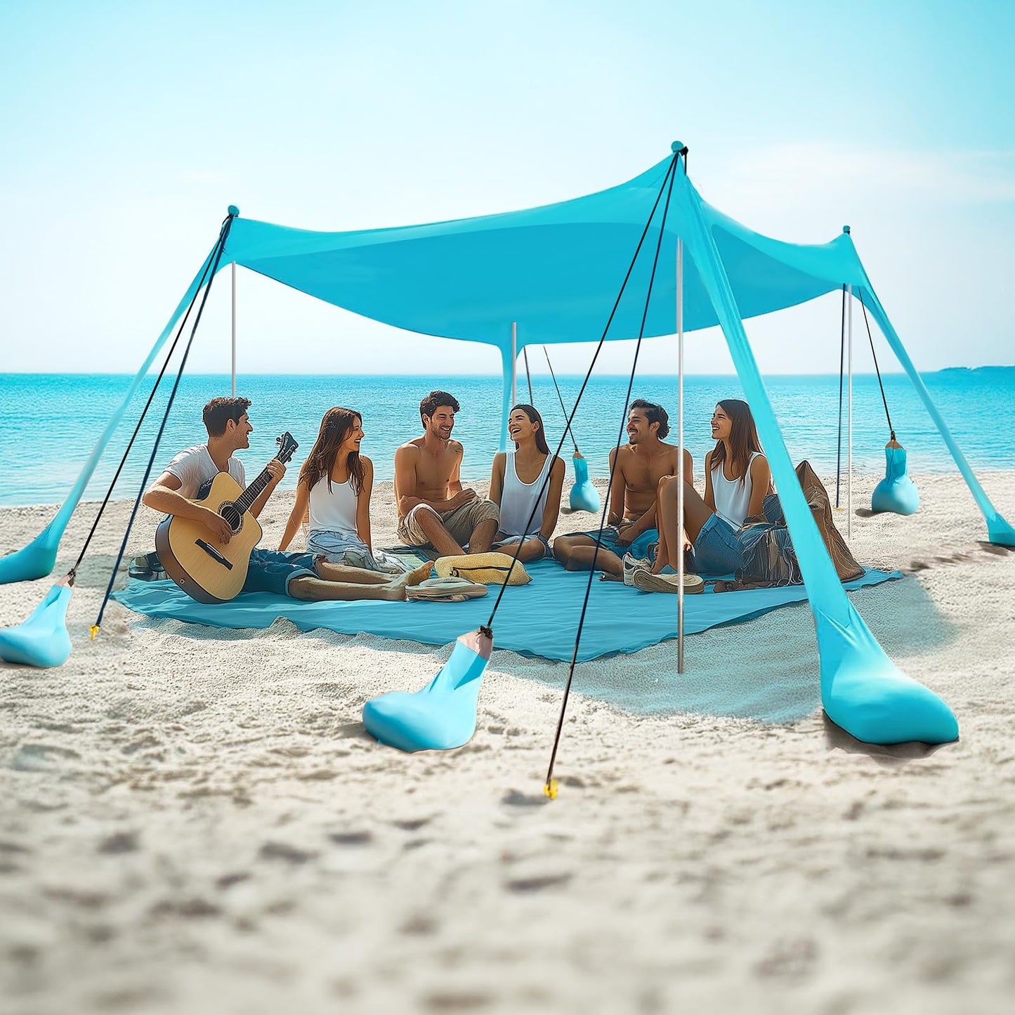 WILDPATH Beach Tent Sun Shelter 10 x 10FT with 8 Sandbags, UPF 50+ Protection Beach Shade Canopy, Eazy Up Portable Canopy Tent for Sun, Camping, Fishing, Backyard