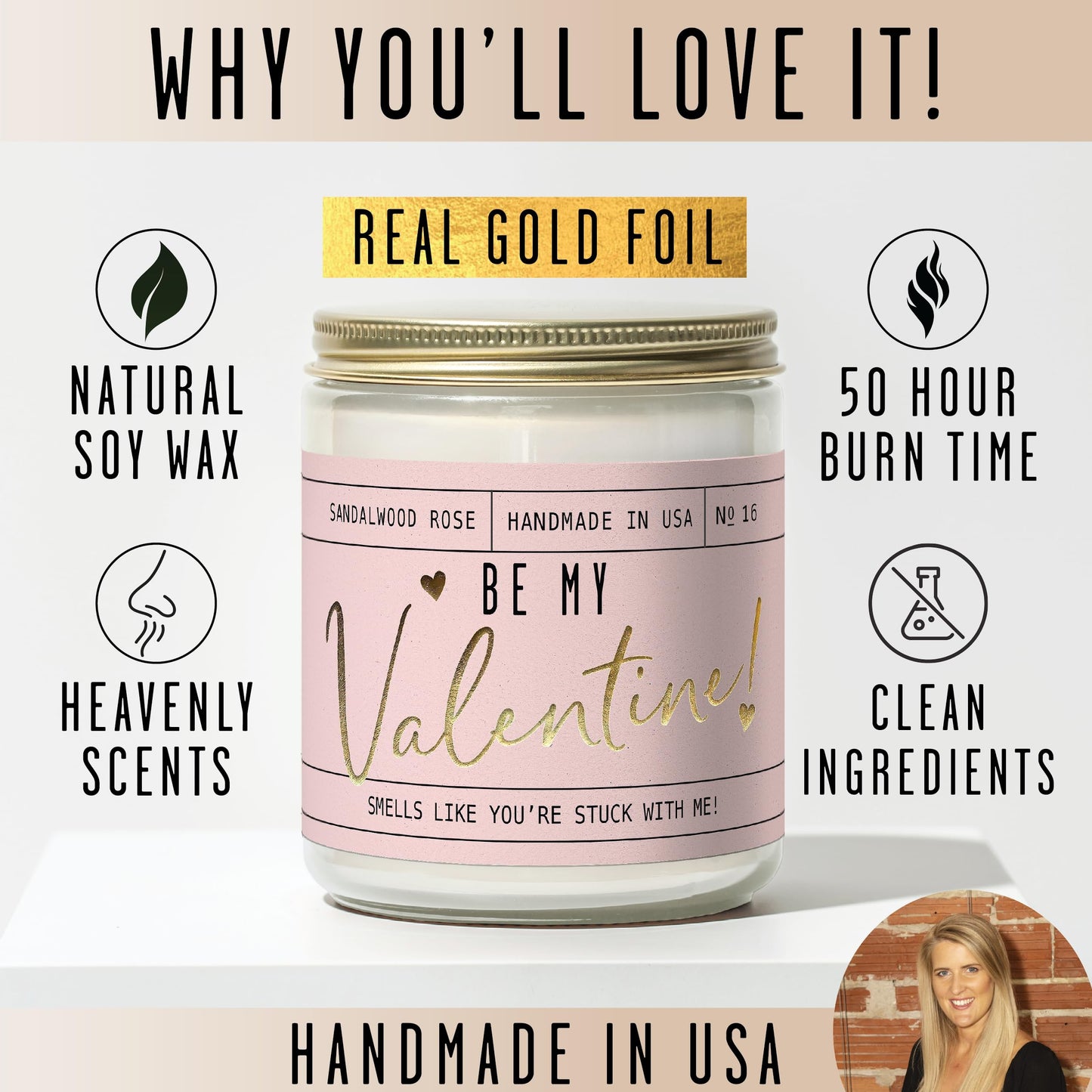 Valentines Day Gifts for Her, Valentine Candles, Valentines Gift for Girlfriend -Will You Be My Valentine Candle, w/Sandalwood & Red Roses I Valentines Gifts for Wife I 9oz, 50Hr Burn, USA Made