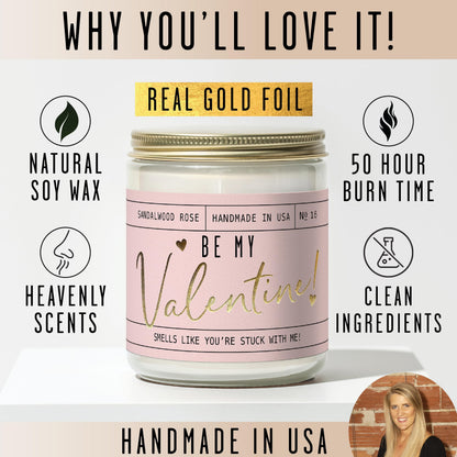 Valentines Day Gifts for Her, Valentine Candles, Valentines Gift for Girlfriend -Will You Be My Valentine Candle, w/Sandalwood & Red Roses I Valentines Gifts for Wife I 9oz, 50Hr Burn, USA Made