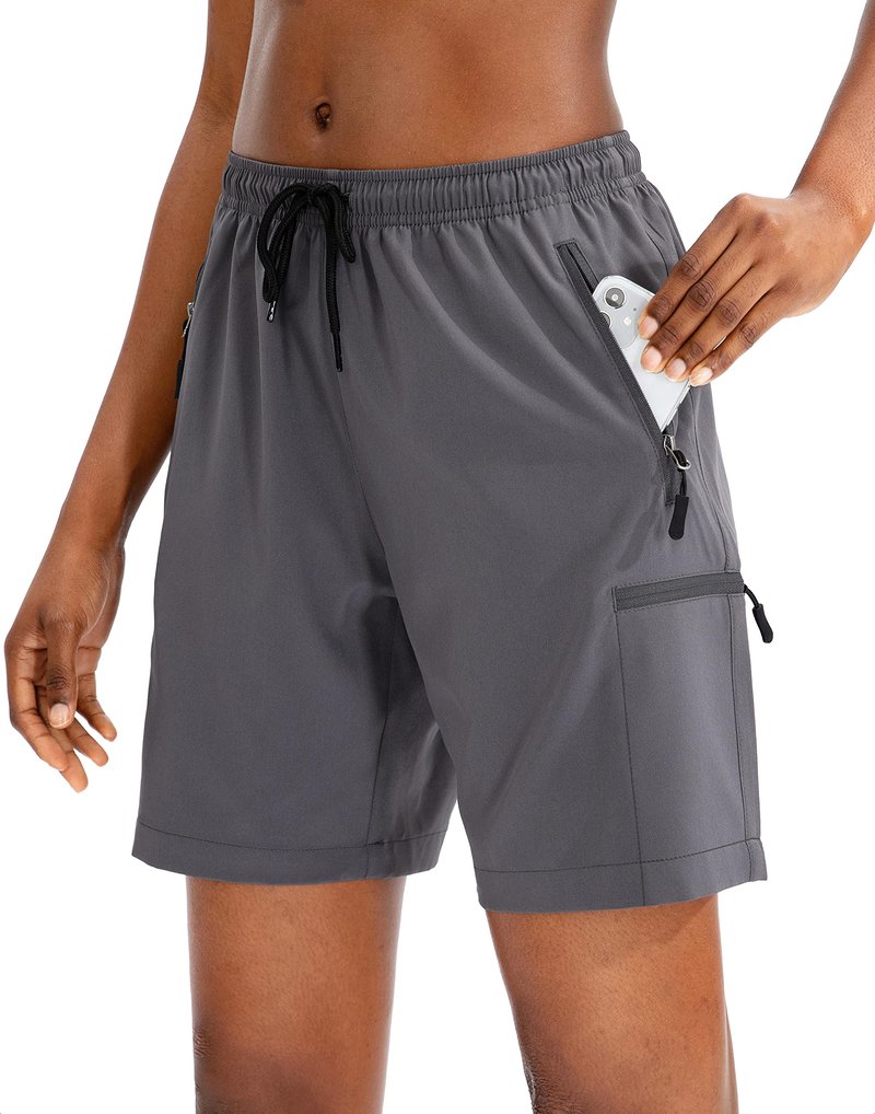 SANTINY Women's 5''/ 7''/9'' Hiking Cargo Shorts Quick Dry Lightweight Summer Shorts for Women Athletic Golf Zipper Pockets(Dark Grey_M)